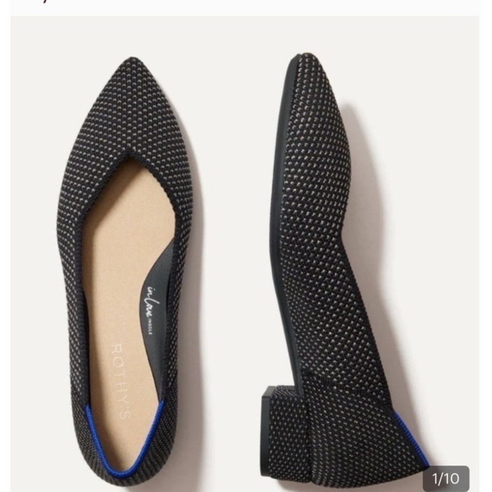 Rothy's The High Point Black White Metallic Knit Block Heel Pumps Size 6.5